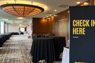 Hallway with banner welcoming to the EBP conference in Iowa